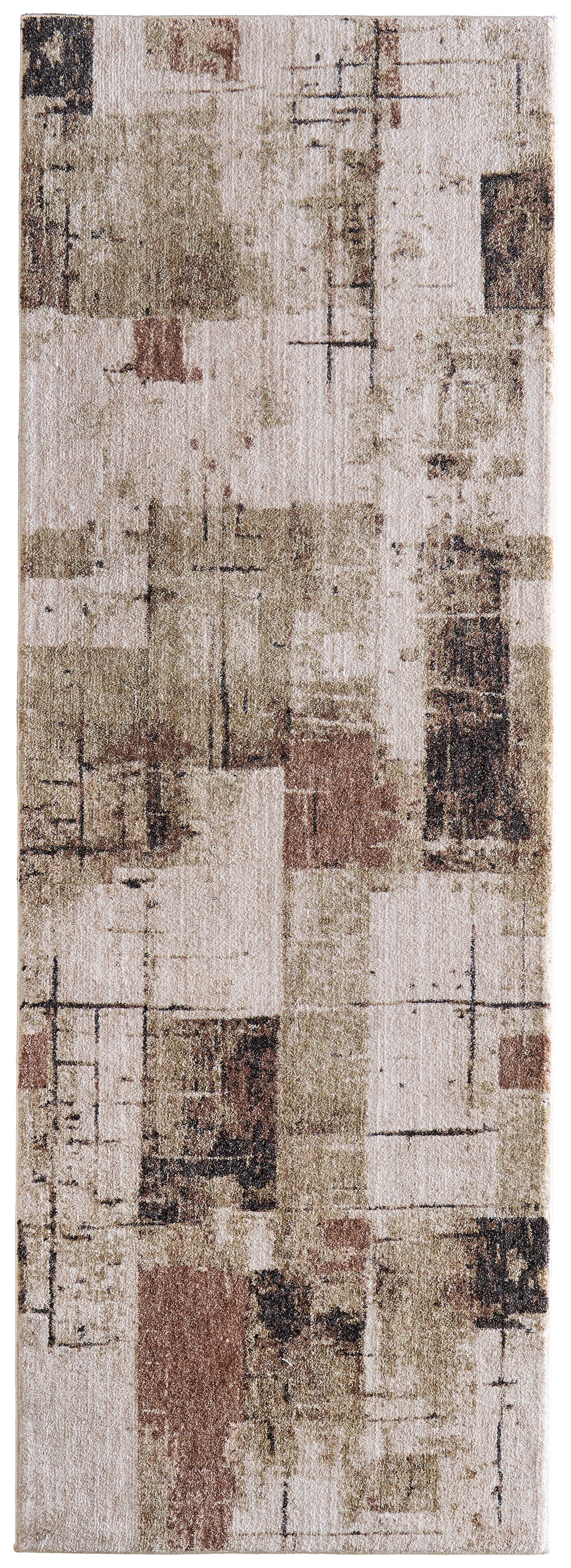 Pearson Modern/Industrial Abstract/Color Block/Distressed Ivory/Green/Brown - Feizy Rug