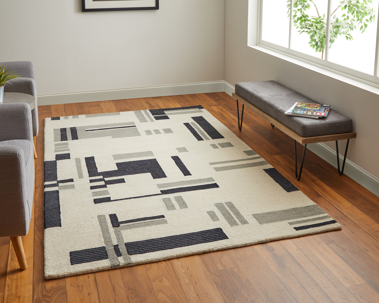 Maguire Transitional/Industrial/Mid-Century Modern Ivory/Taupe Area Rug