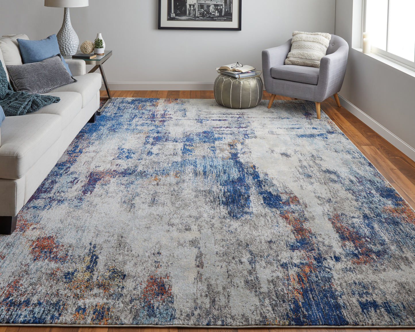 Edgemont Modern/Casual Abstract/Watercolor/Distressed Ivory/Blue - Feizy Rug