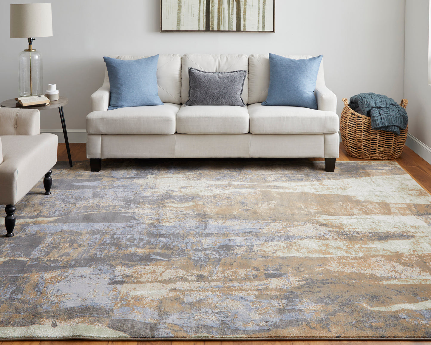 Clio Modern/Casual/Luxury & Glam Abstract/Distressed Brown/Blue/Ivory - Feizy Rug