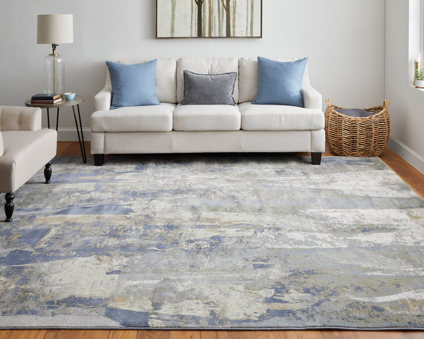 Clio Modern/Casual/Luxury & Glam Abstract/Distressed Blue/Gray/Tan - Feizy Rug