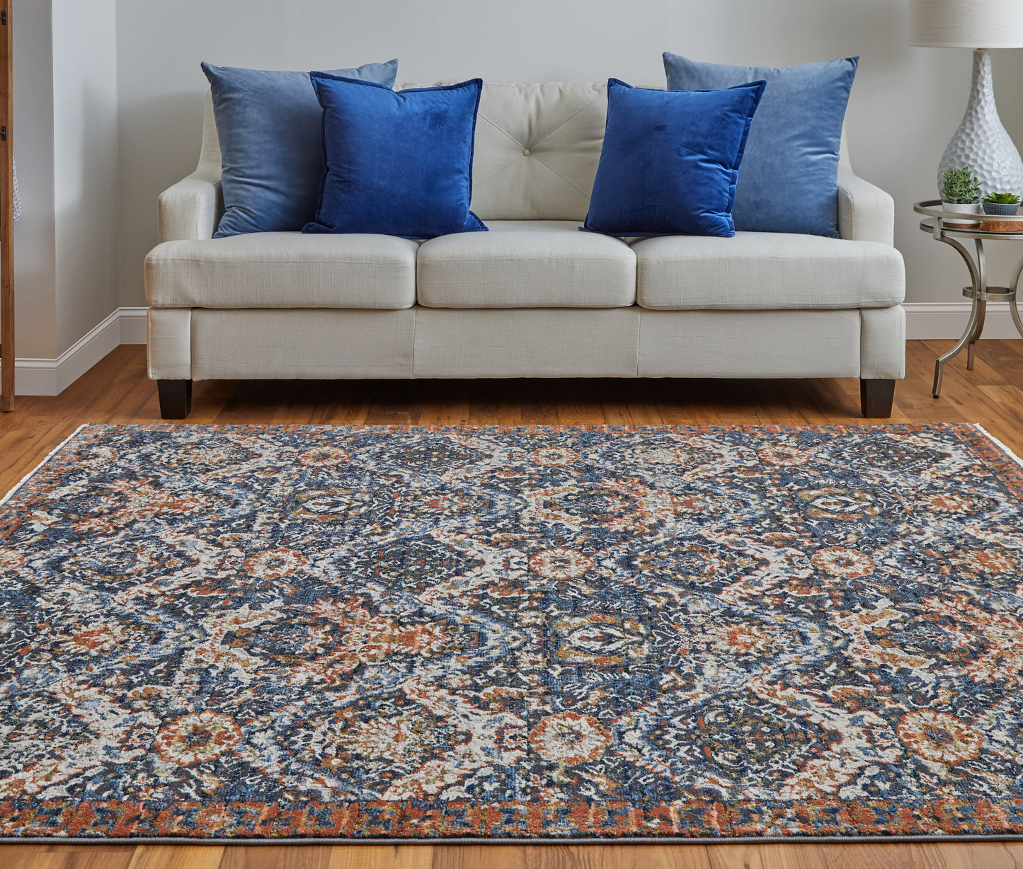 Kaia Transitional/Casual/Classic Blue/Orange/Ivory Accent Rug