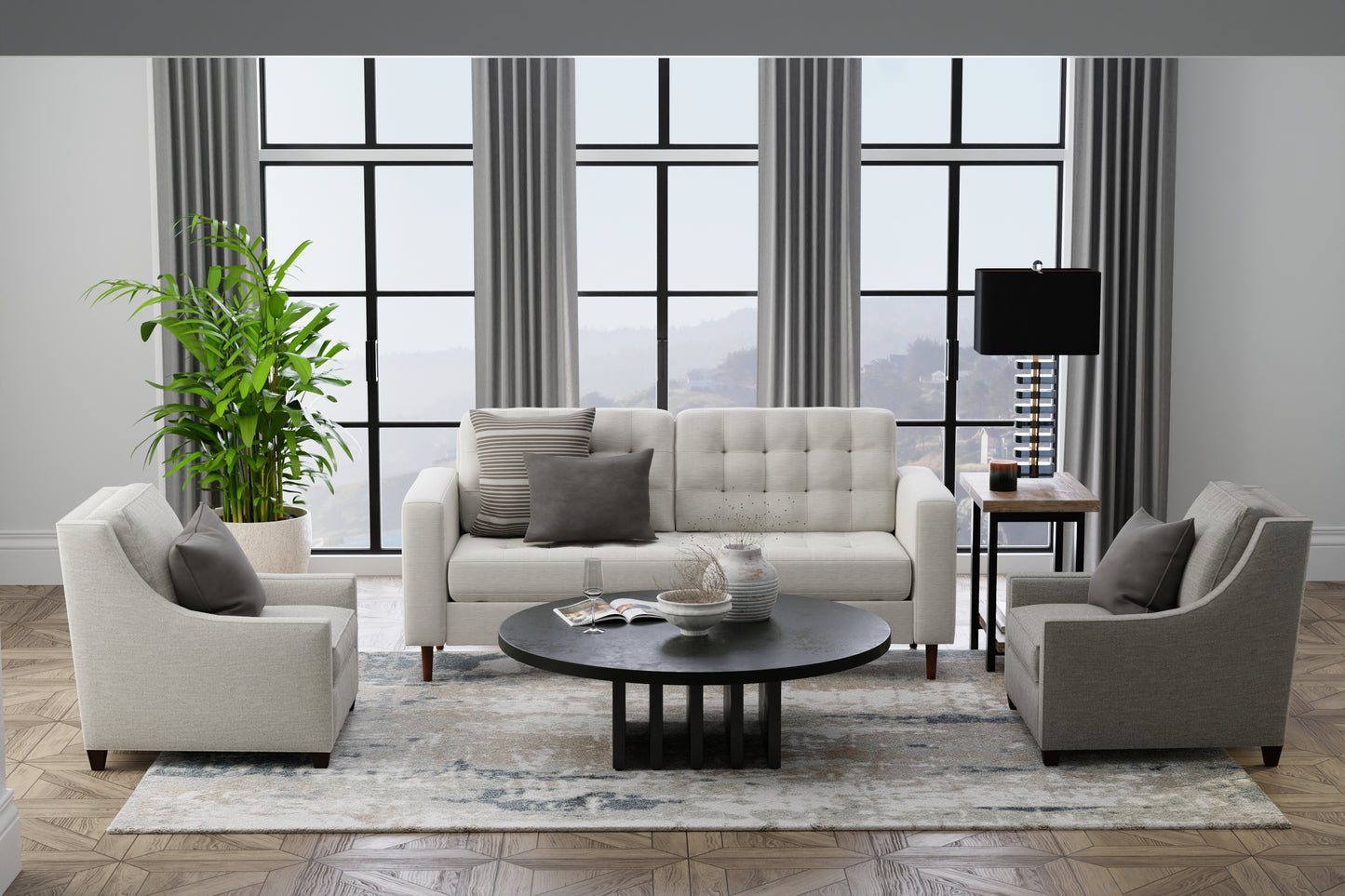 Richmond Modern/Industrial Abstract/Distressed Gray/White/Blue - Feizy Rug