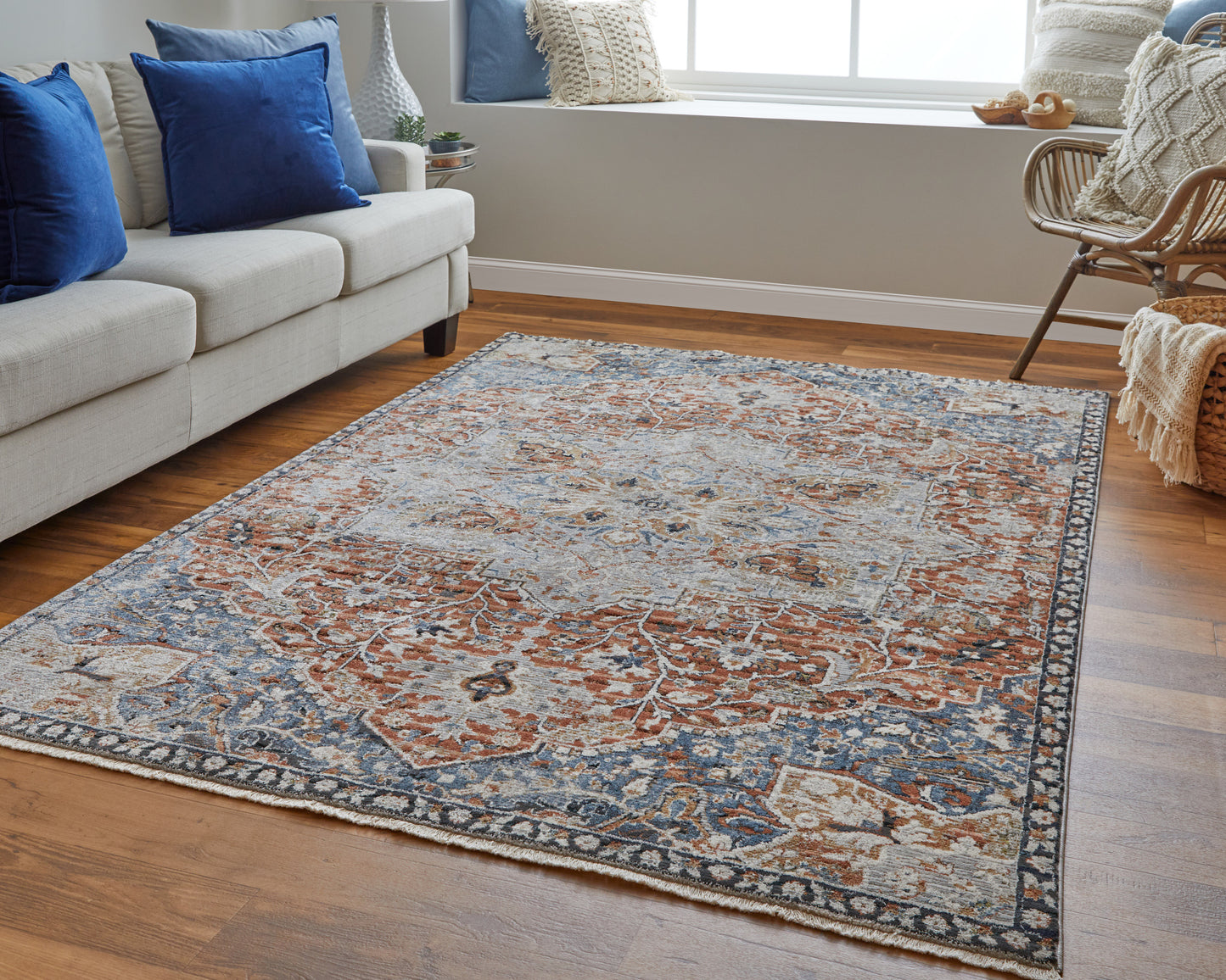 Kaia Transitional/Bohemian & Eclectic/Vintage Orange/Ivory/Blue Area Rug  Feizy Rugs LTL,Feizy Rugs,Kaia,Orange/Ivory/Blue,12' x 15',Area Rug,Polypropylene/Viscose/Polyester,Transitional/Bohemian & Eclectic/Vintage,Turkey