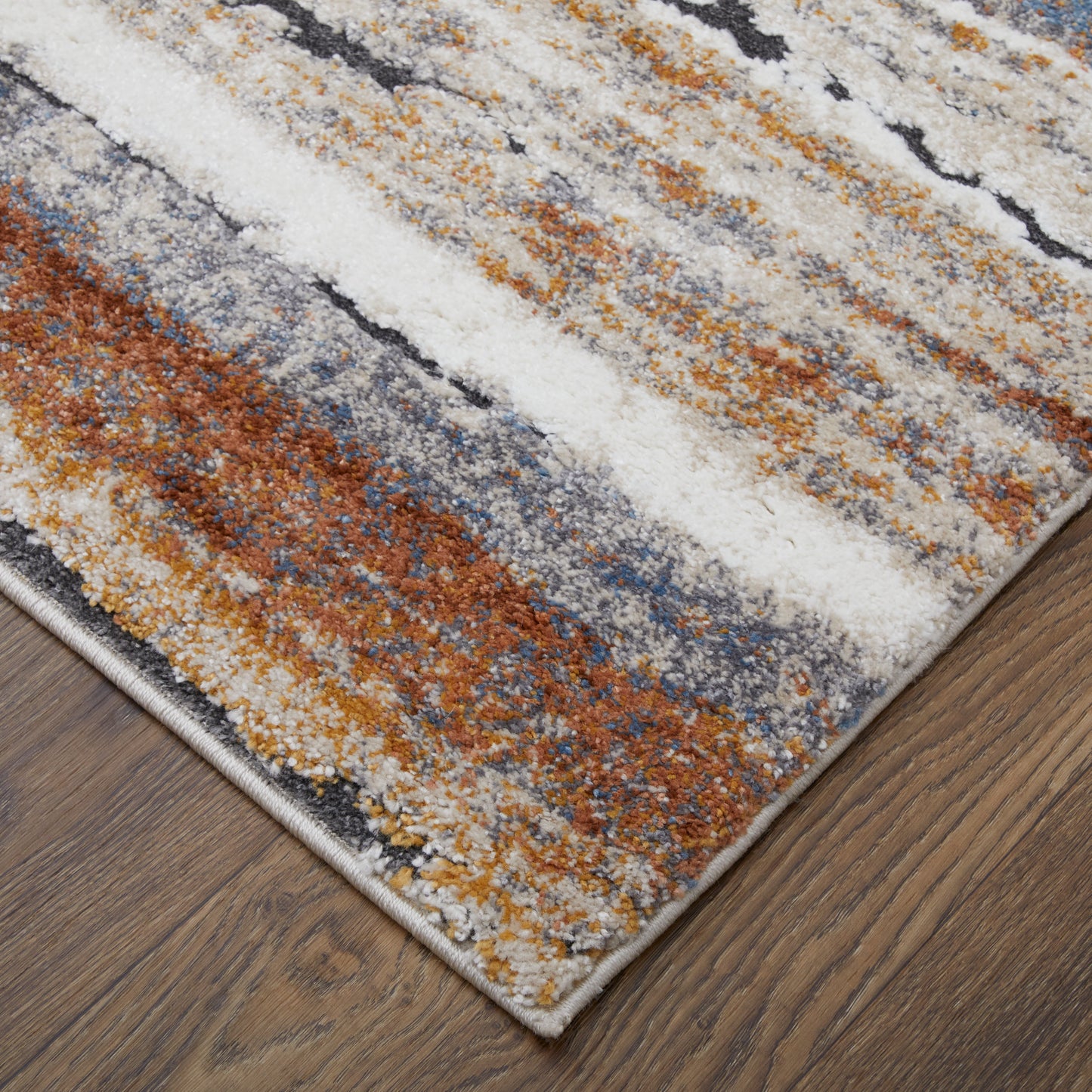 Gilmore Modern/Global Stripes Ivory/Orange/Gray - Feizy Rug