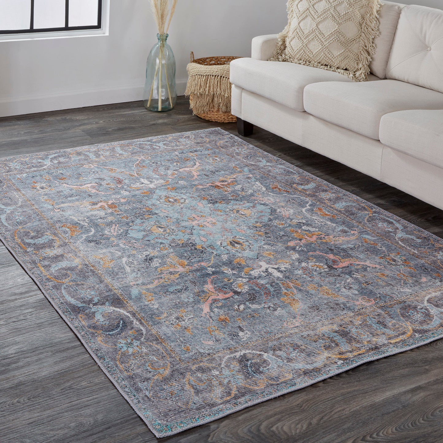 Percy Transitional/Bohemian & Eclectic/Casual Medallion/Distressed/Oriental Blue/Gray/Orange - Feizy Rug