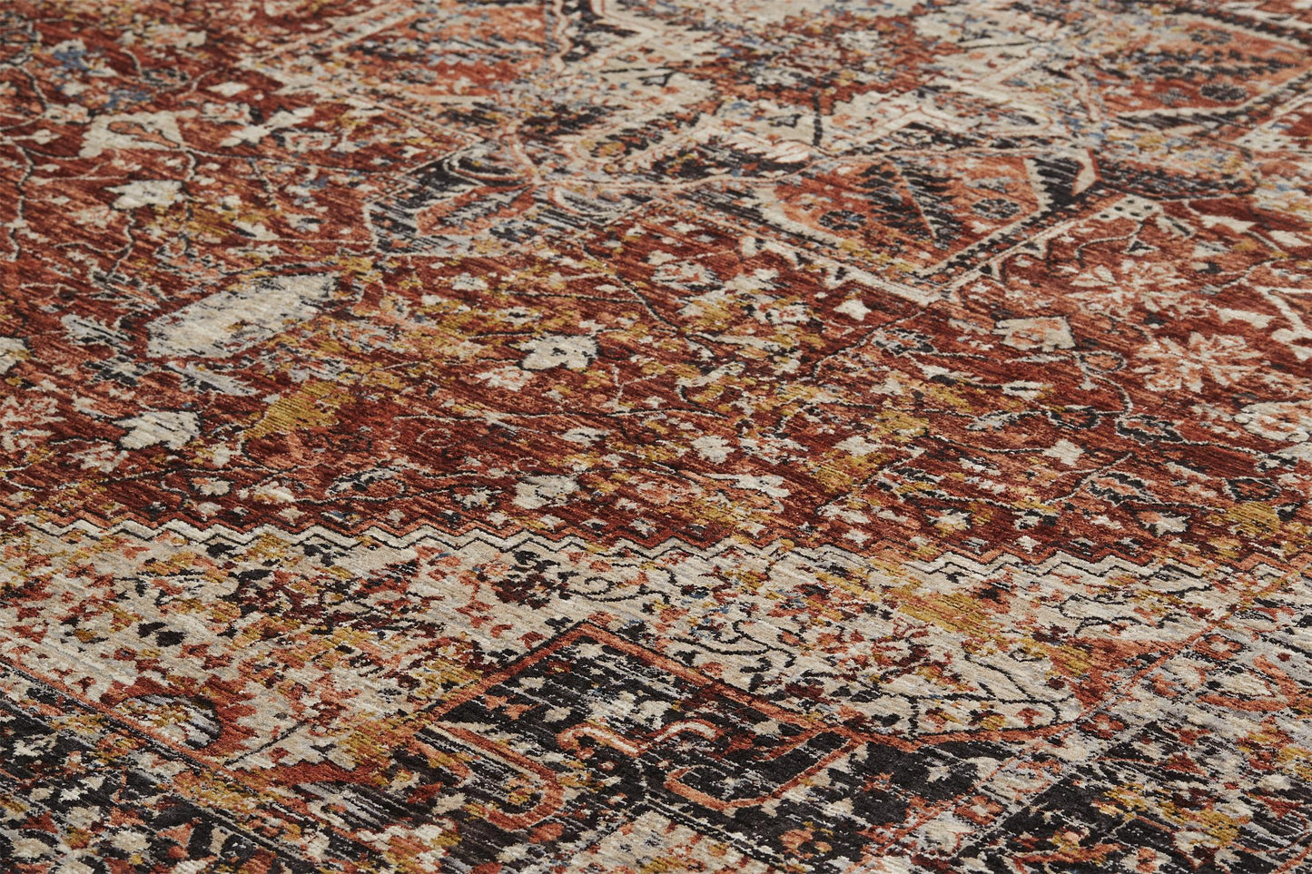 Caprio Transitional/Bohemian & Eclectic/Global Medallion/Oriental/Bordered Red/Ivory/Black - Feizy Rug