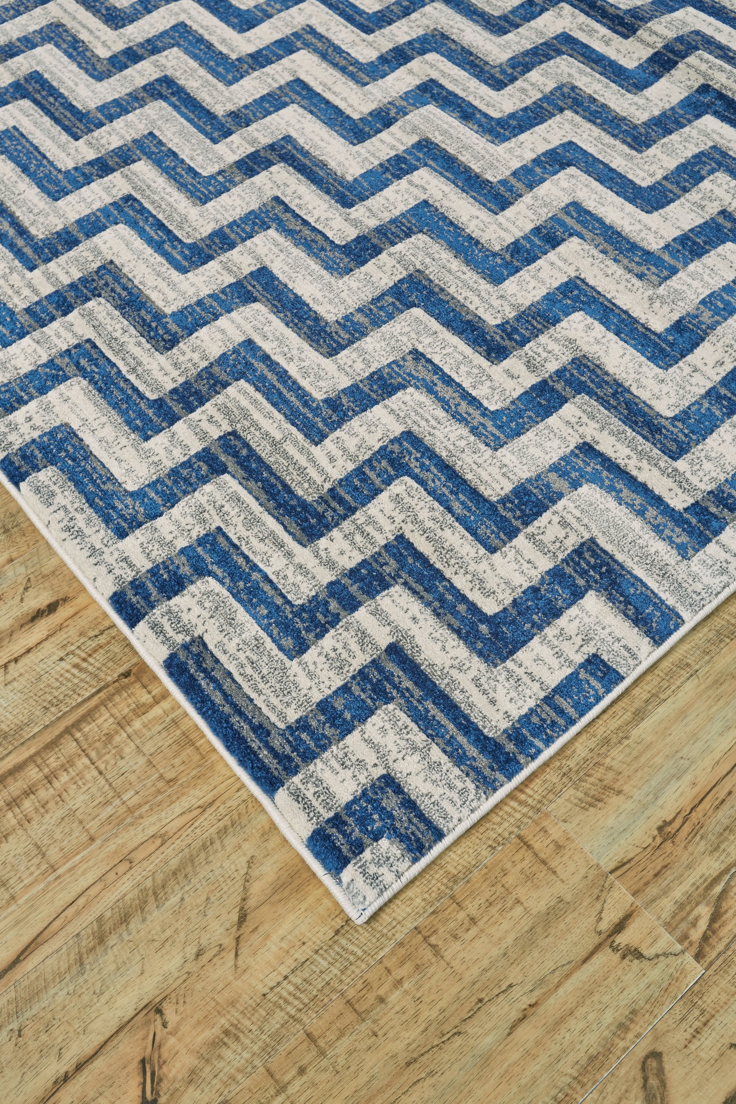 Brixton Modern/Nautical & Coastal/Global Chevron/Geometric Blue/Ivory/Gray - Feizy Rug