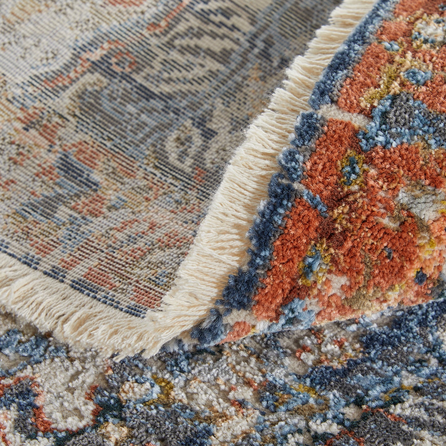 Kaia Transitional/Casual/Classic Blue/Orange/Ivory Accent Rug