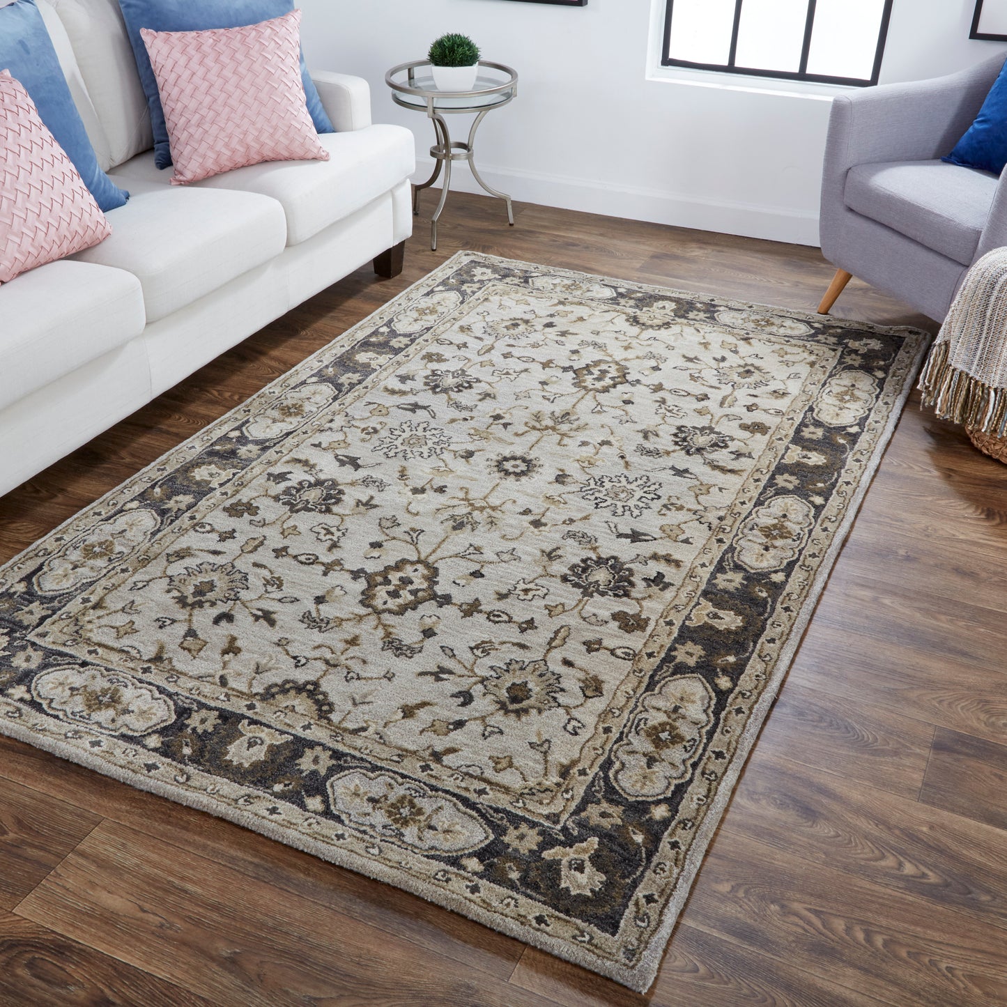 Eaton Traditional/Classic/Persian Oriental/Persian/Bordered Gray/Ivory/Taupe - Feizy Rug
