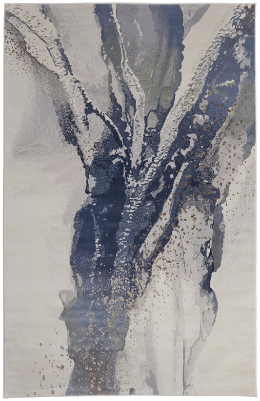 Mandana Modern/Bohemian & Eclectic Abstract/Watercolor Ivory/Blue - Feizy Rug