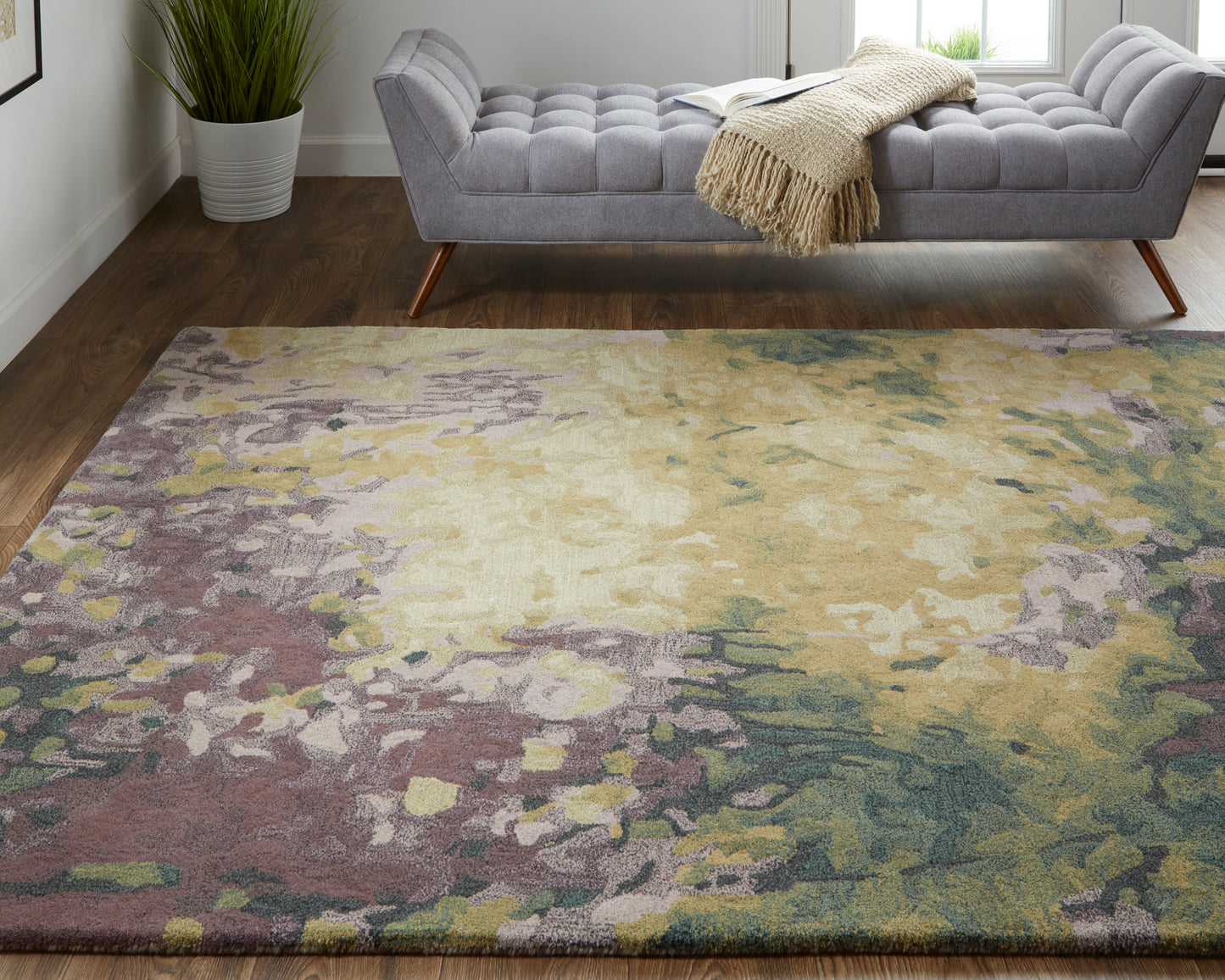 Amira Transitional/Industrial/Casual Abstract/Watercolor Gold/Purple/Green - Feizy Rug