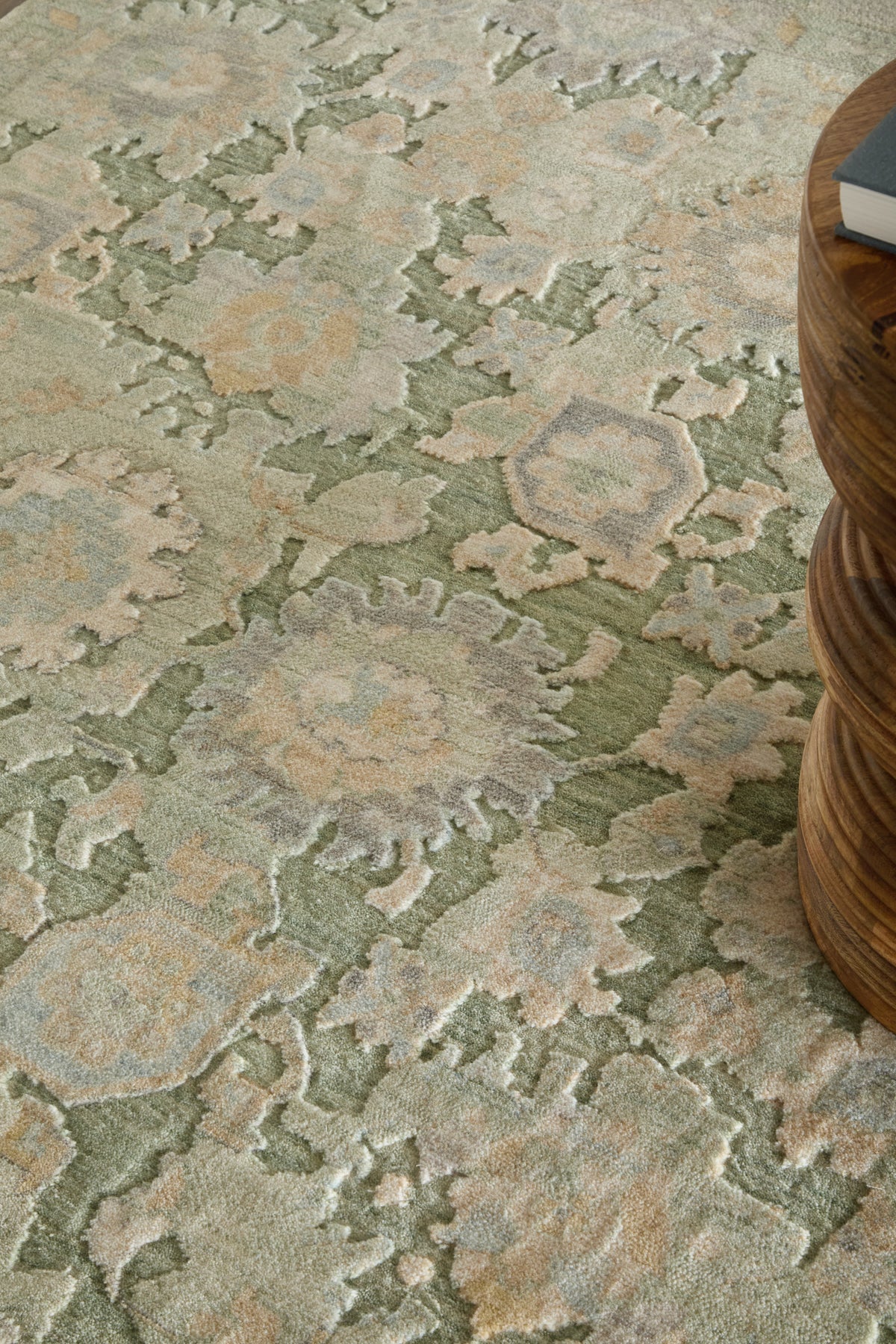 Jaxson Traditional/Vintage Floral & Botanical/Bordered/Distressed Green/Gold/Tan - Feizy Rug