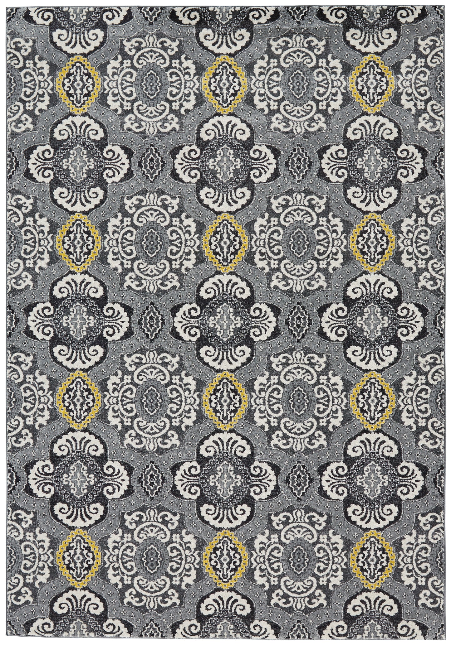 Bleecker Modern/Bohemian & Eclectic/Global Damask/Geometric Ivory/Gray/Yellow - Feizy Rug