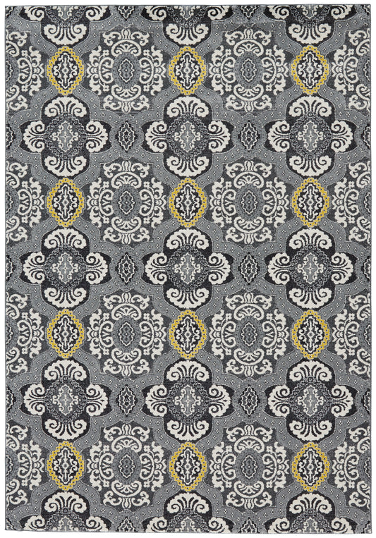 Bleecker Modern/Bohemian & Eclectic/Global Damask/Geometric Ivory/Gray/Yellow - Feizy Rug