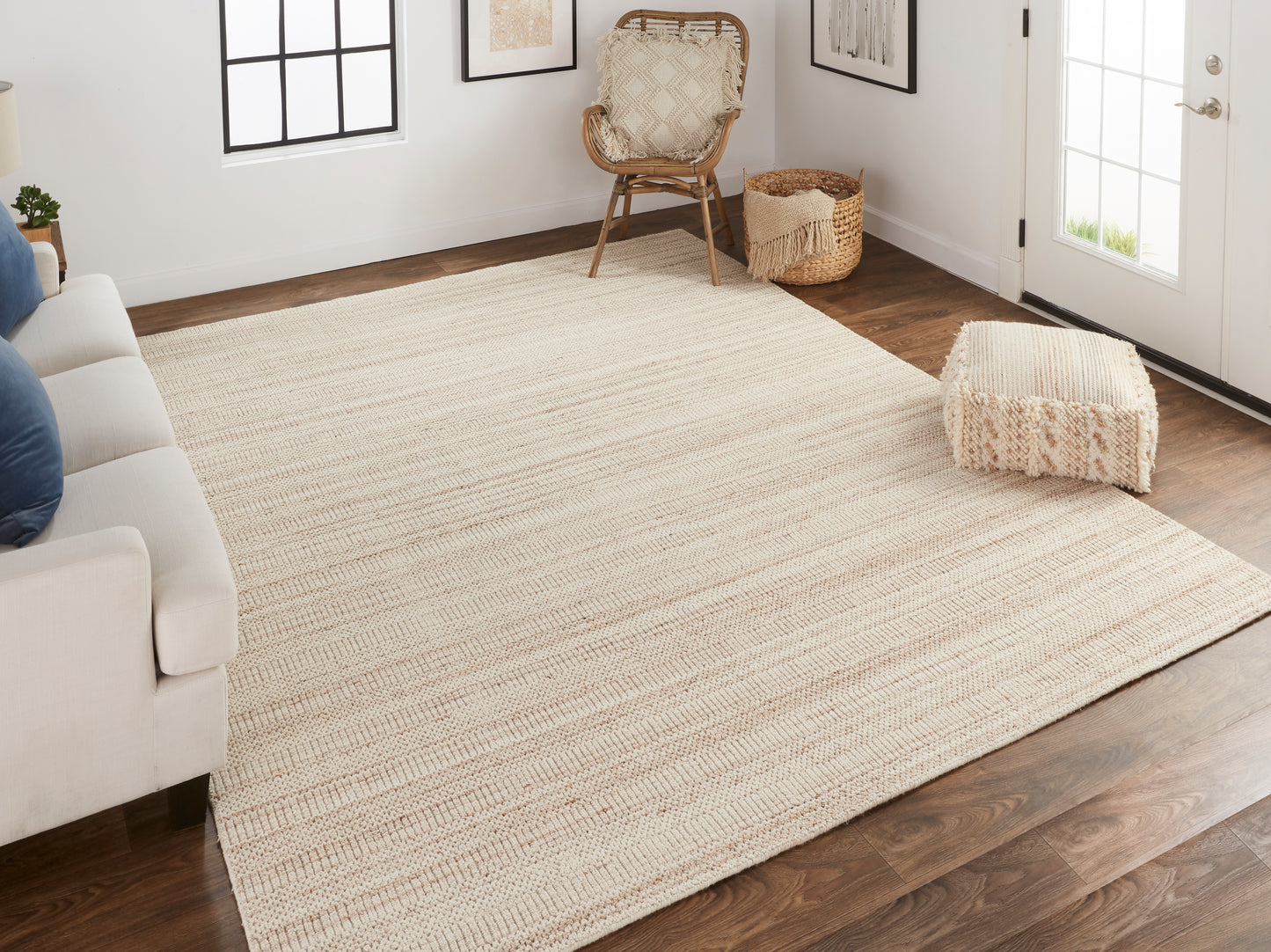 Keaton Transitional/Casual/Scandinavian Solid/Stripes Ivory - Feizy Rug