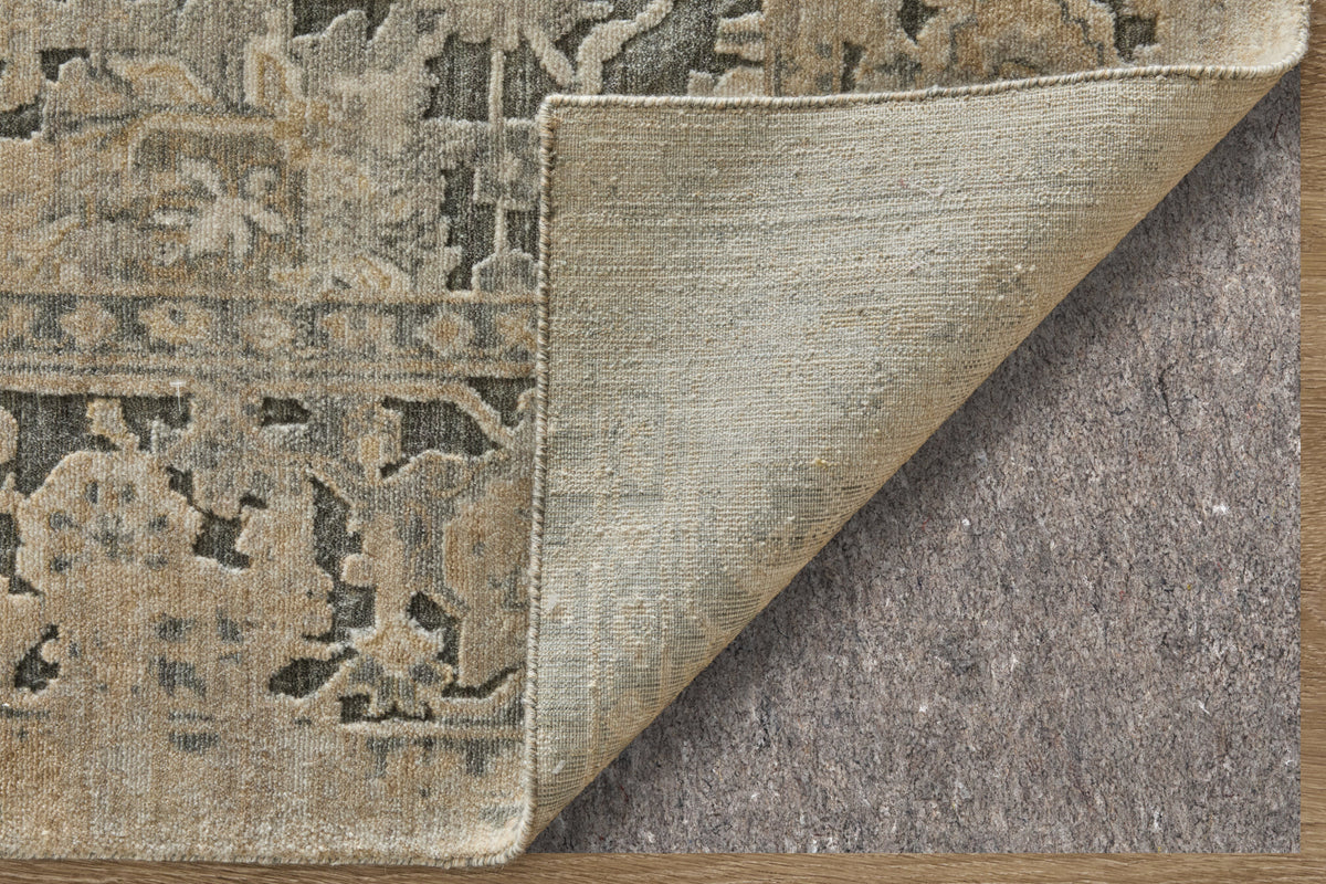 Jaxson Traditional/Vintage Floral & Botanical/Bordered/Distressed Gray/Gold/Tan - Feizy Rug