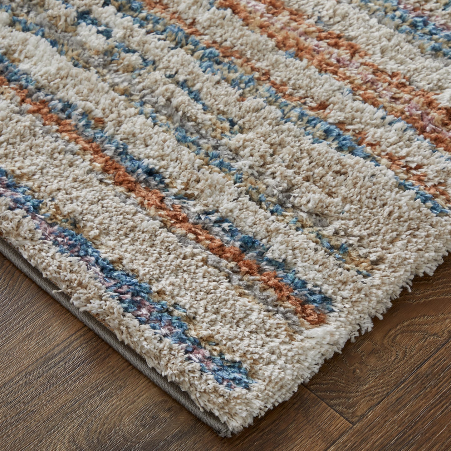 Mynka Transitional/Casual Stripes Ivory/Blue/Orange - Feizy Rug