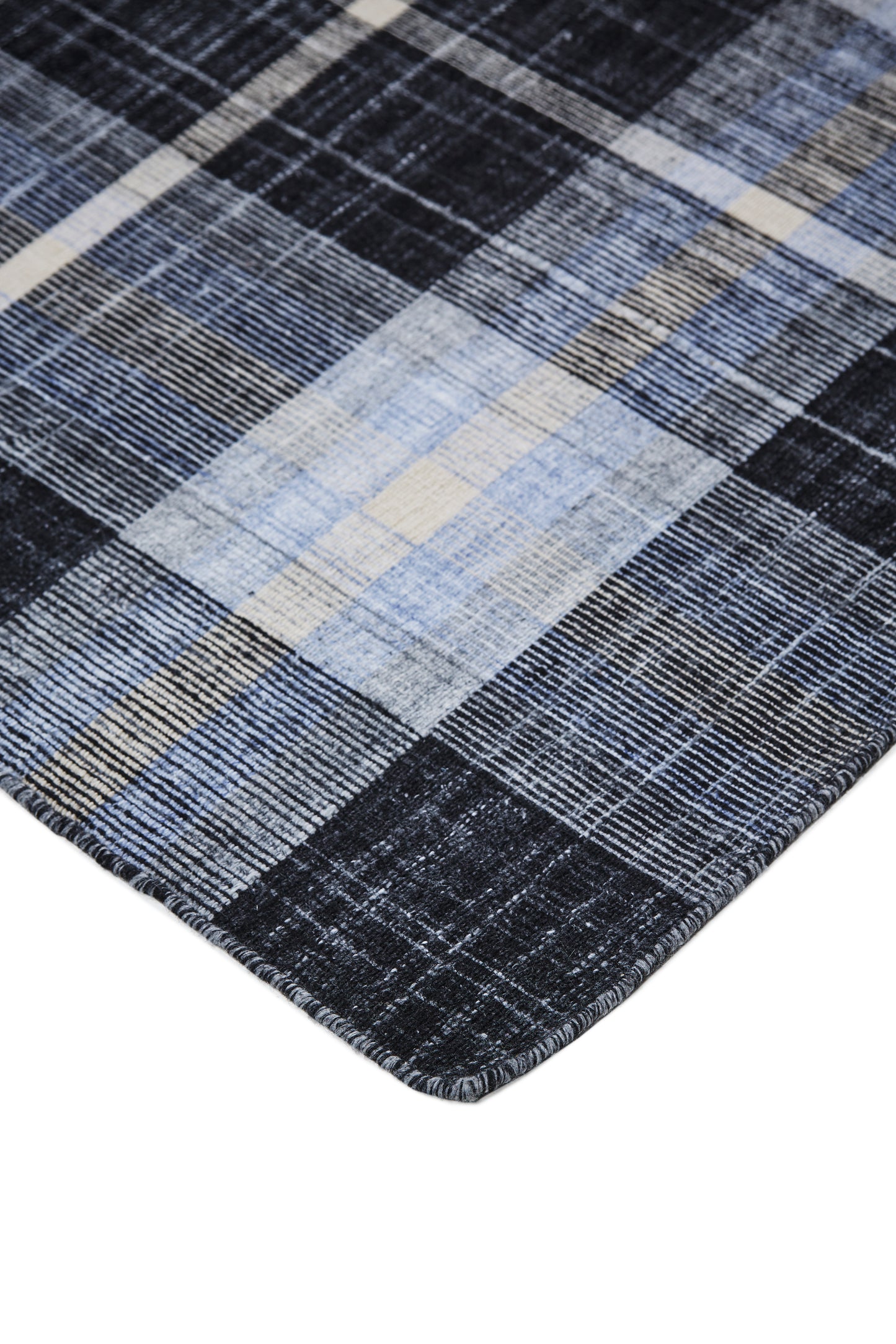 Crosby Transitional/Rustic Plaid Black/Blue/White - Feizy Rug