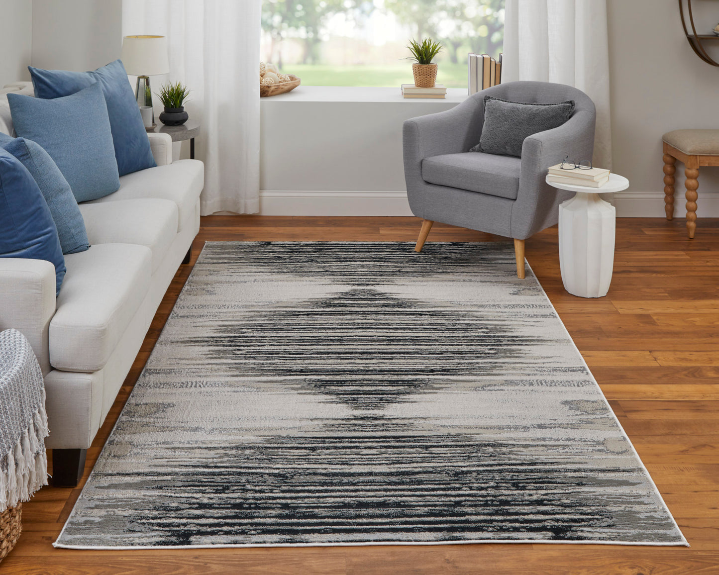 Micah Modern/Scandinavian/Farmhouse Diamond/Gradient & Ombre/Geometric Black/Silver/Taupe - Feizy Rug