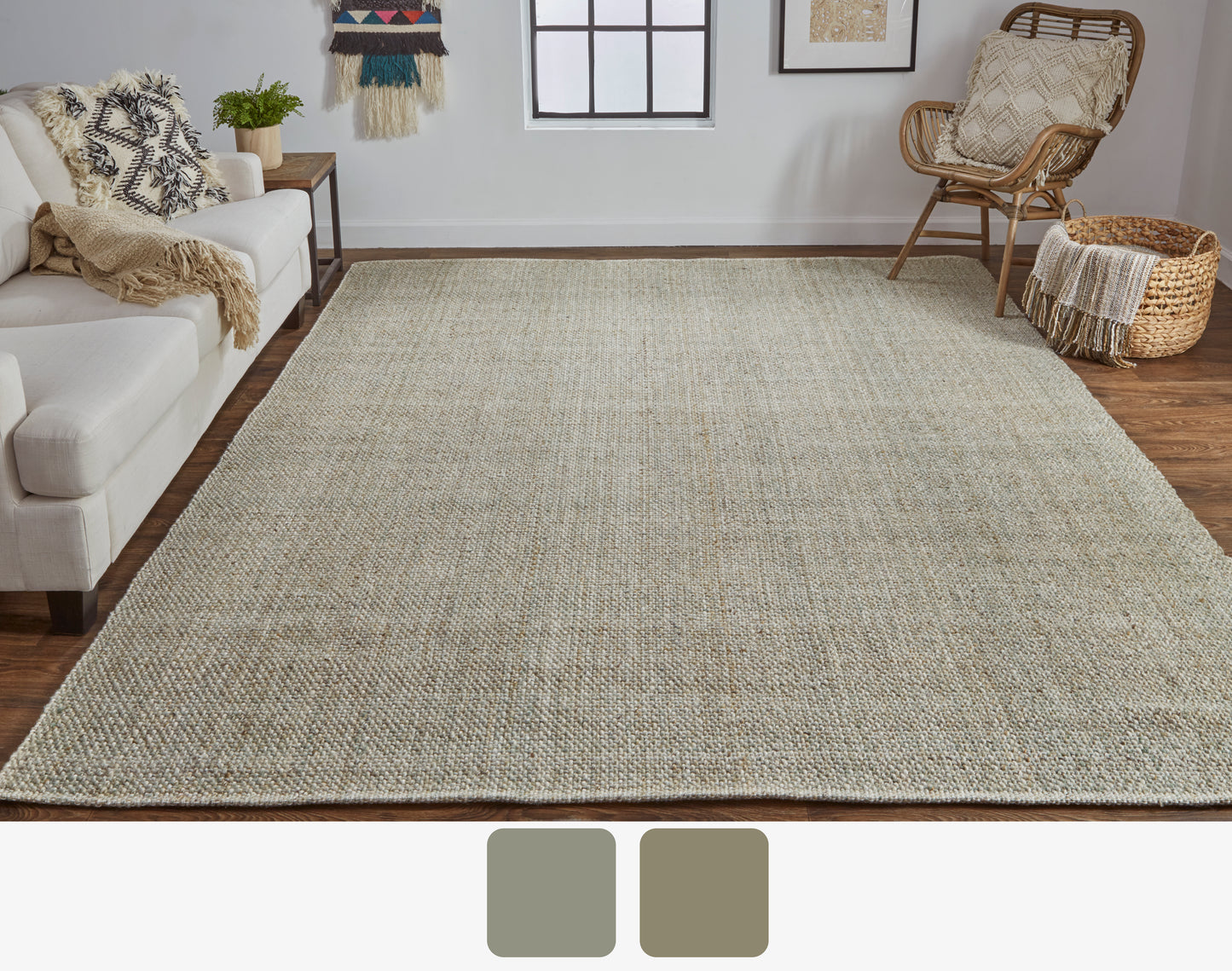 Naples Transitional/Casual/Nautical & Coastal Solid/Stripes Green/Tan - Feizy Rug