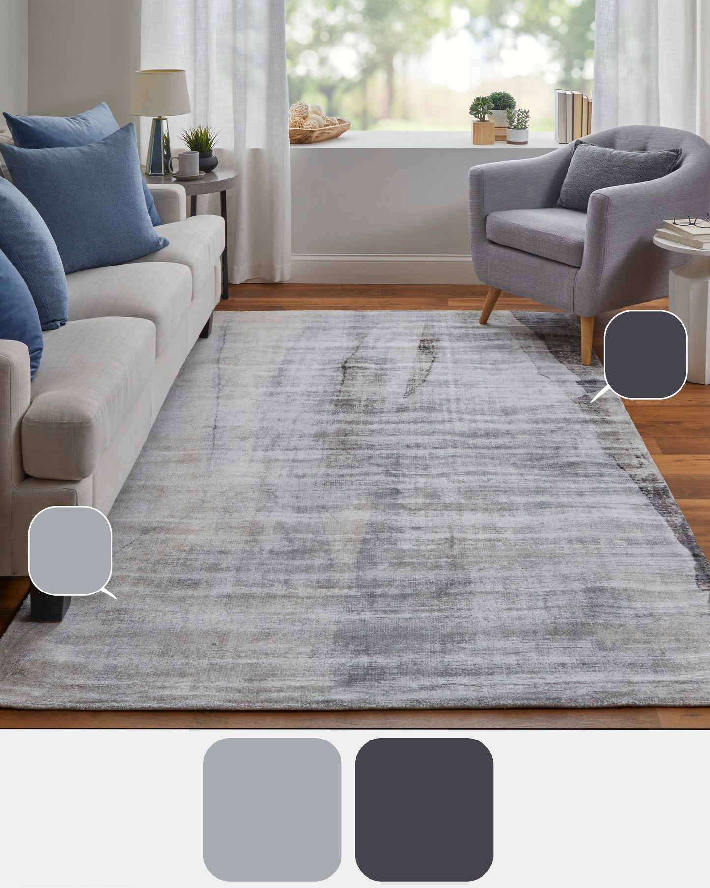 Emory Modern/Luxury & Glam/Casual Abstract/Watercolor Gray/Taupe/Ivory - Feizy Rug