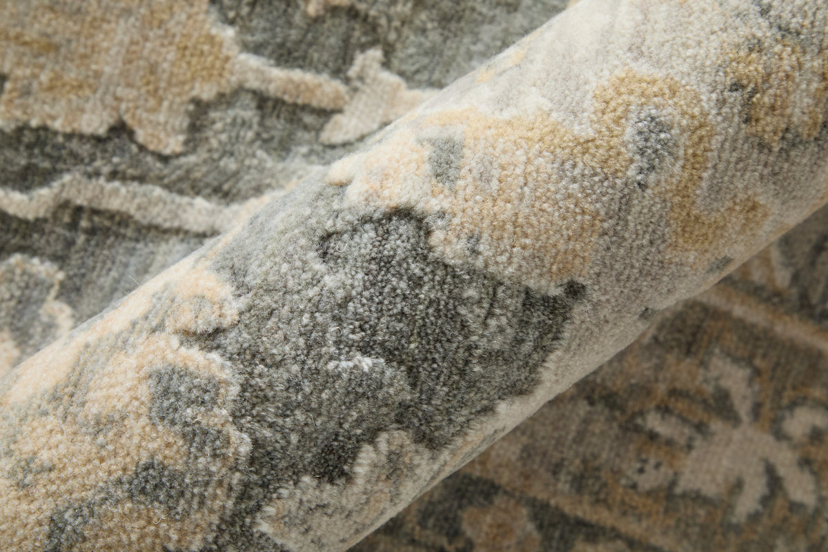 Jaxson Traditional/Vintage Floral & Botanical/Bordered/Distressed Gray/Gold/Tan - Feizy Rug