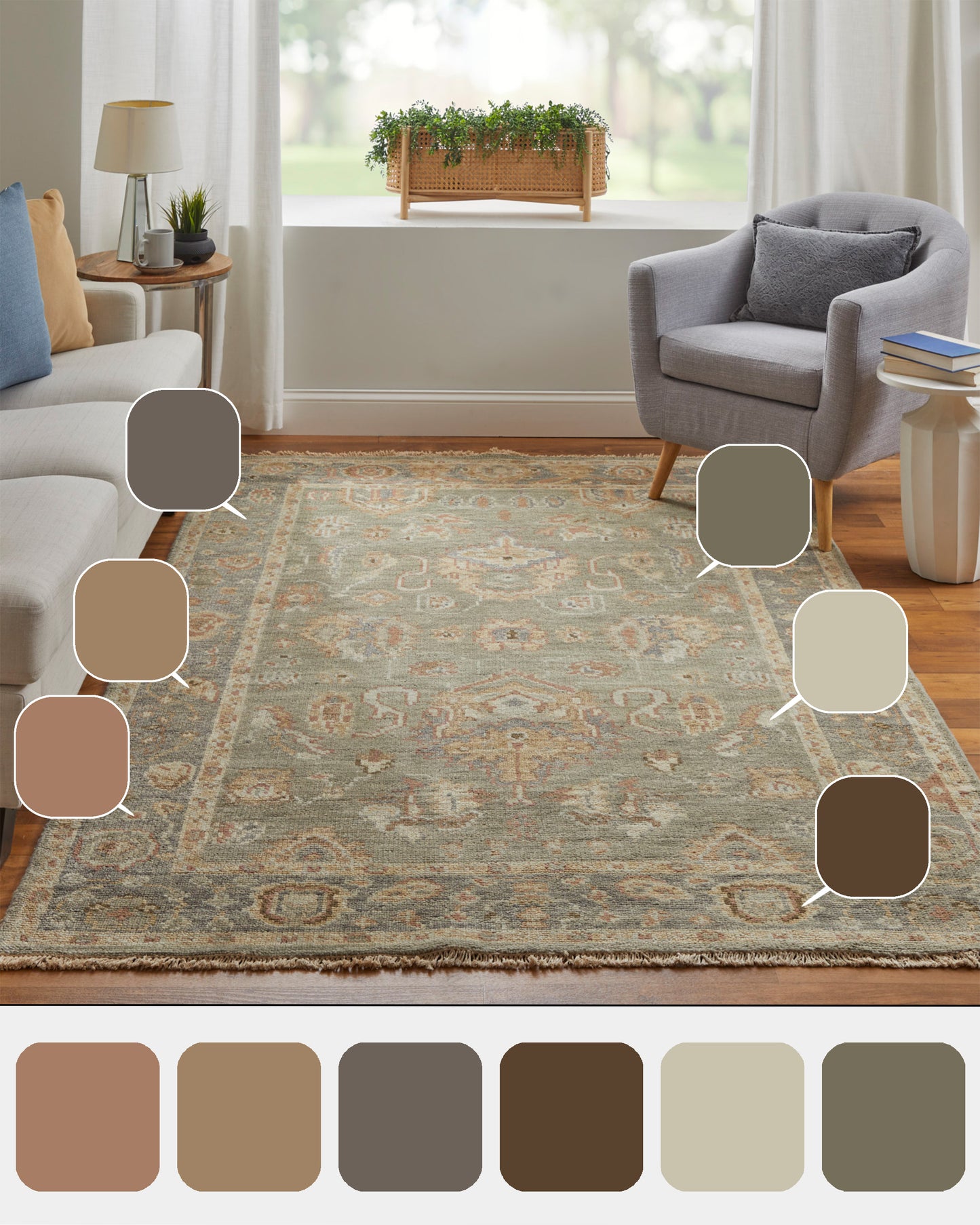 Carrington Traditional/Vintage/Classic Oriental/Bordered Gray/Gold/Pink - Feizy Rug