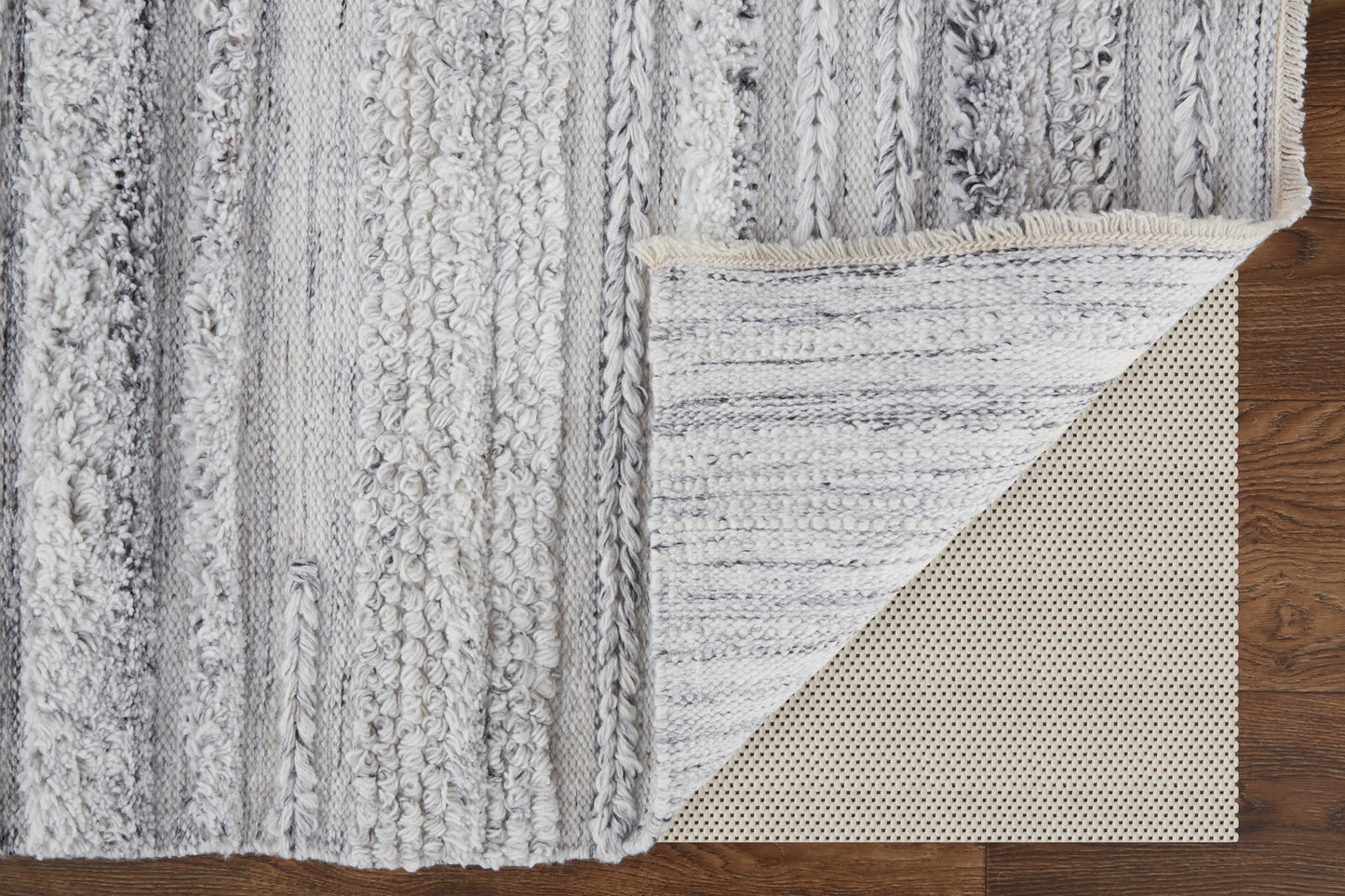 Alden Transitional/Casual/Scandinavian Stripes/Solid Gray/Silver/Ivory - Feizy Rug