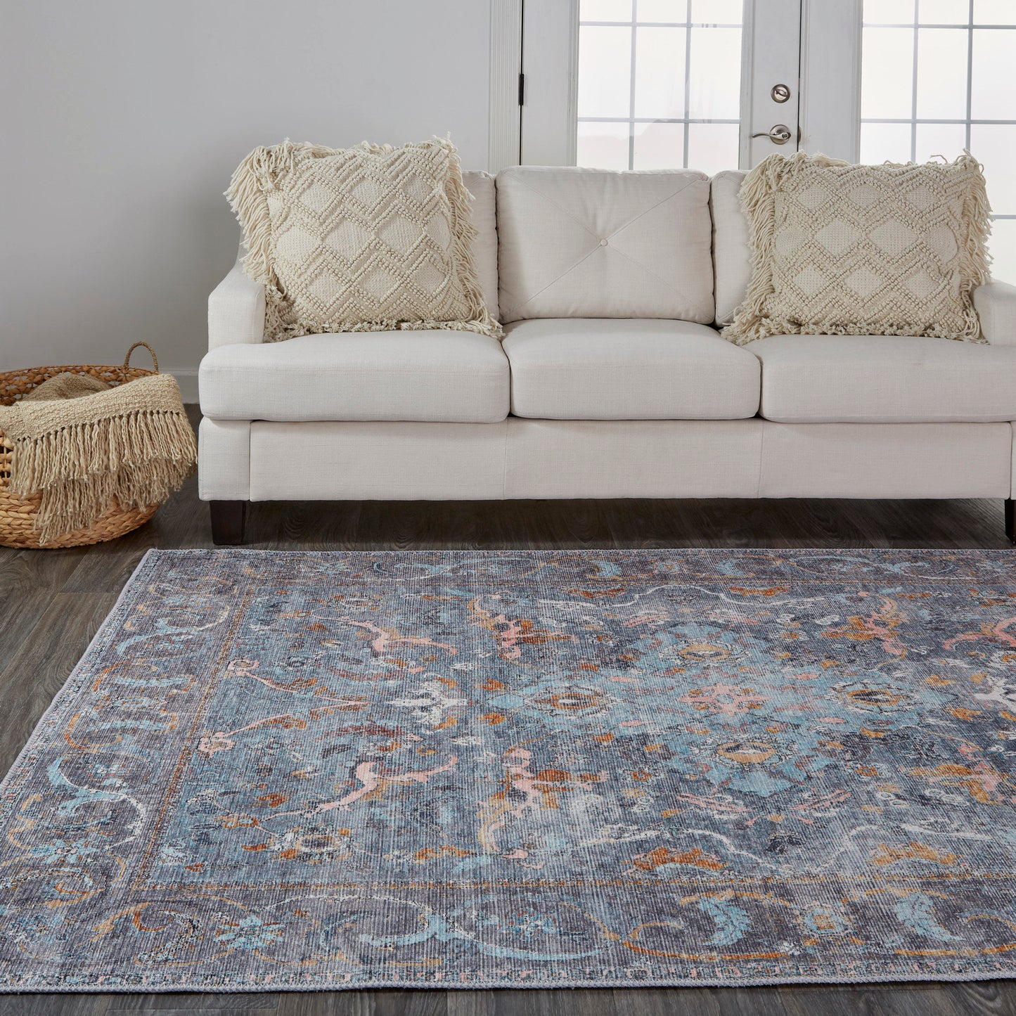 Percy Transitional/Bohemian & Eclectic/Casual Medallion/Distressed/Oriental Blue/Gray/Orange - Feizy Rug