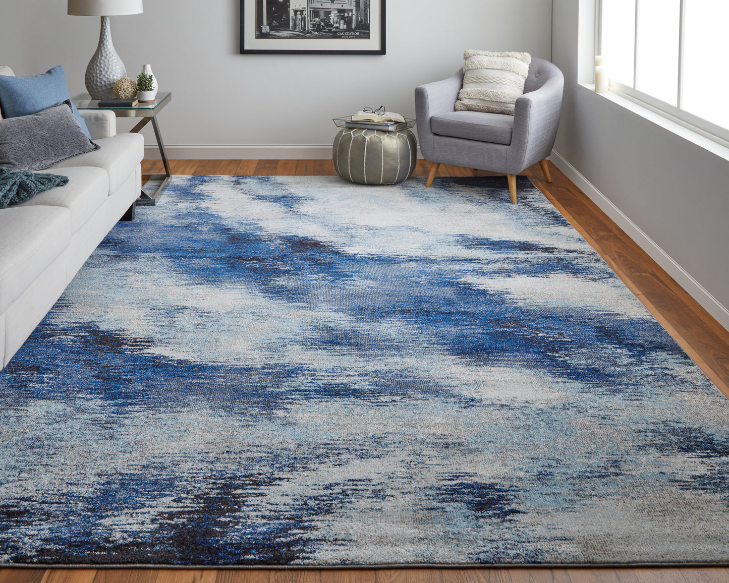 Edgemont Modern/Casual Abstract/Watercolor Blue/Ivory - Feizy Rug
