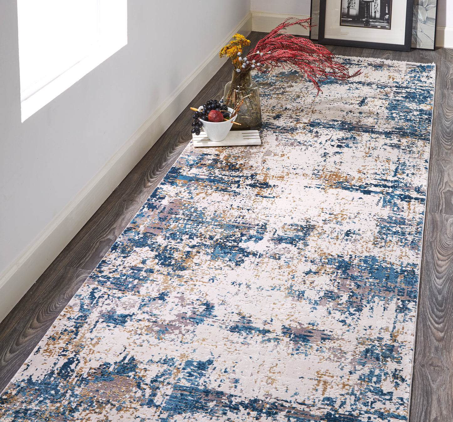 Cadiz Modern/Industrial/Luxury & Glam Ivory/Tan/Blue Runner  Feizy Rugs Small Parcel,Feizy Rugs,Cadiz,Ivory/Tan/Blue,3'1" x 10',Runner,Viscose/Acrylic,Modern/Industrial/Luxury & Glam,Turkey
