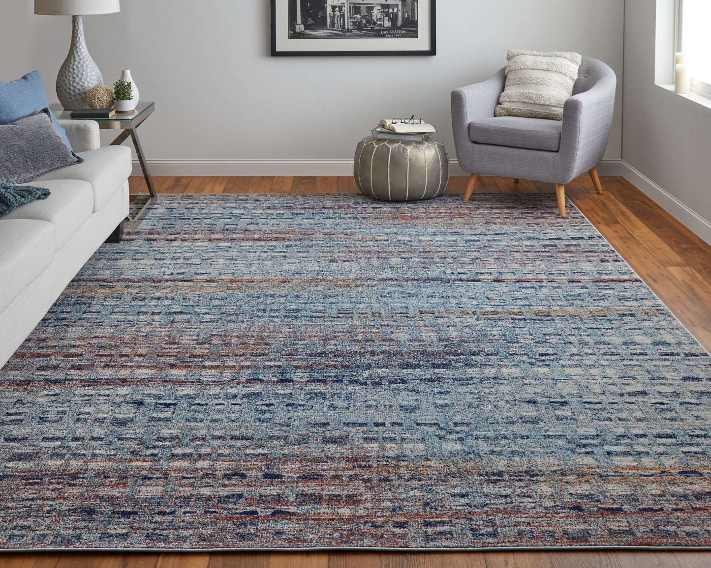 Edgemont Modern/Casual Abstract/Geometric Blue/Ivory/Orange - Feizy Rug