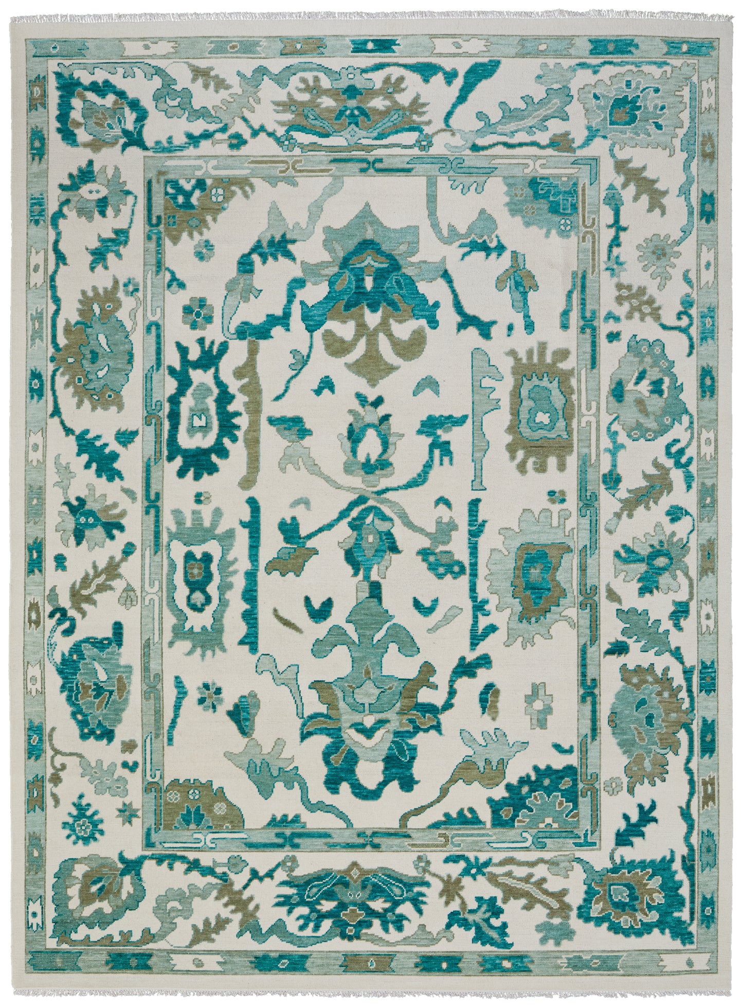 Karina Transitional/Craftsman/Casual Floral & Botanical/Scroll/Bordered Green/Ivory - Feizy Rug