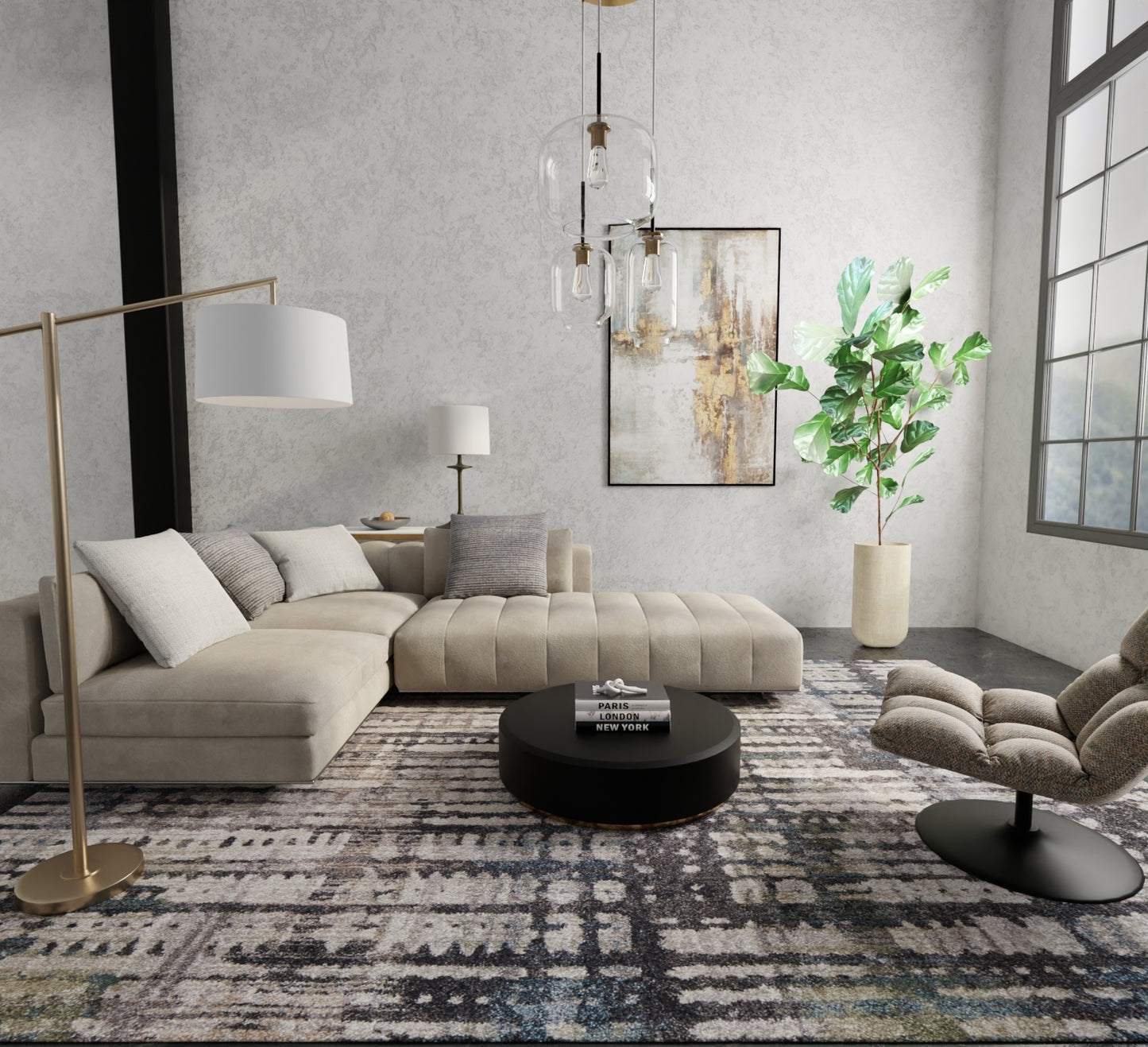 Skyview Modern/Industrial/Rustic Gray/Black/Ivory Runner  Feizy Rugs Small Parcel,Feizy Rugs,Skyview,Gray/Black/Ivory,2'6" x 7'3",Runner,Polypropylene,Modern/Industrial/Rustic,Turkey