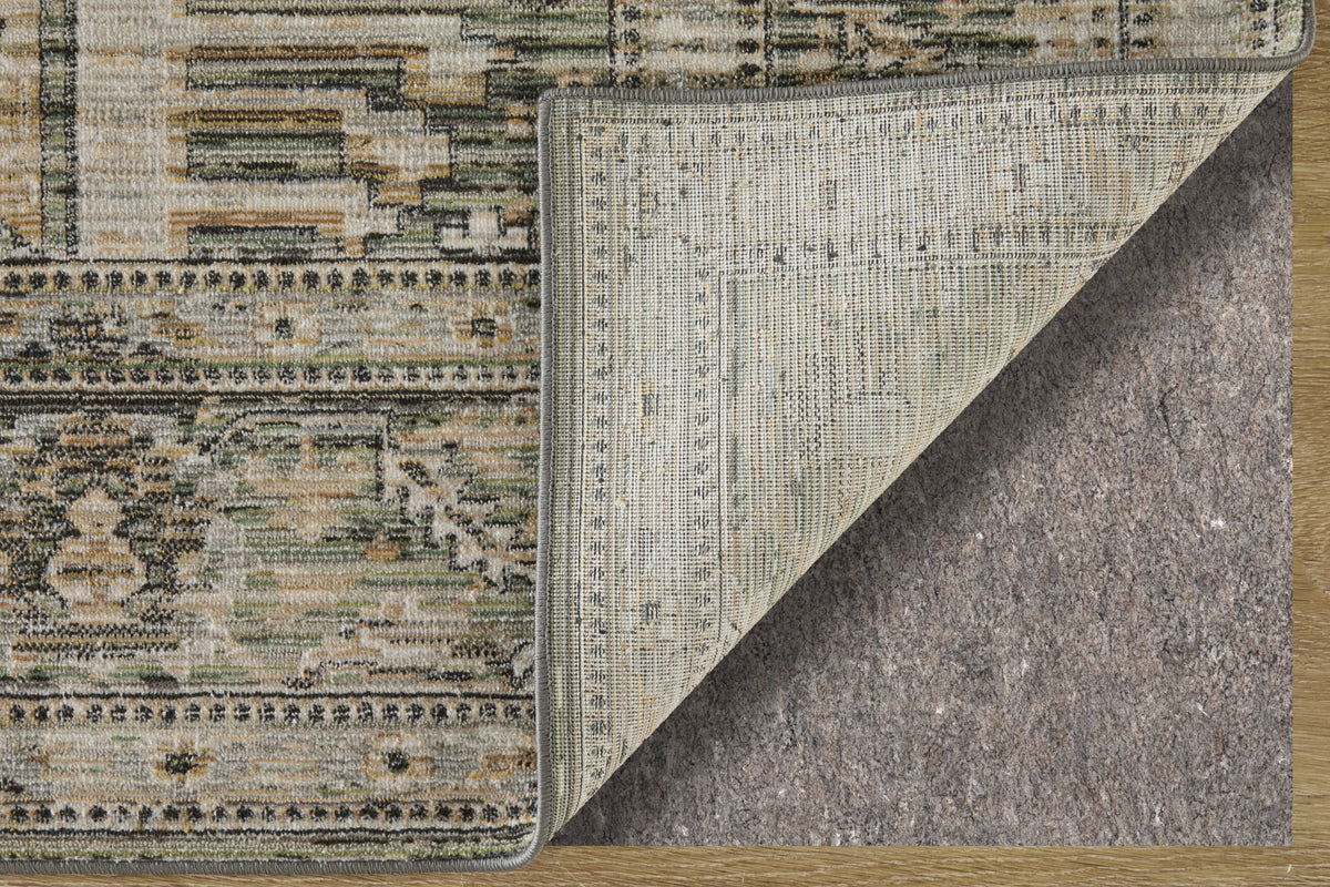 Augustine Traditional/Classic/Vintage Medallion/Bordered/Distressed Green/Black/Tan - Feizy Rug