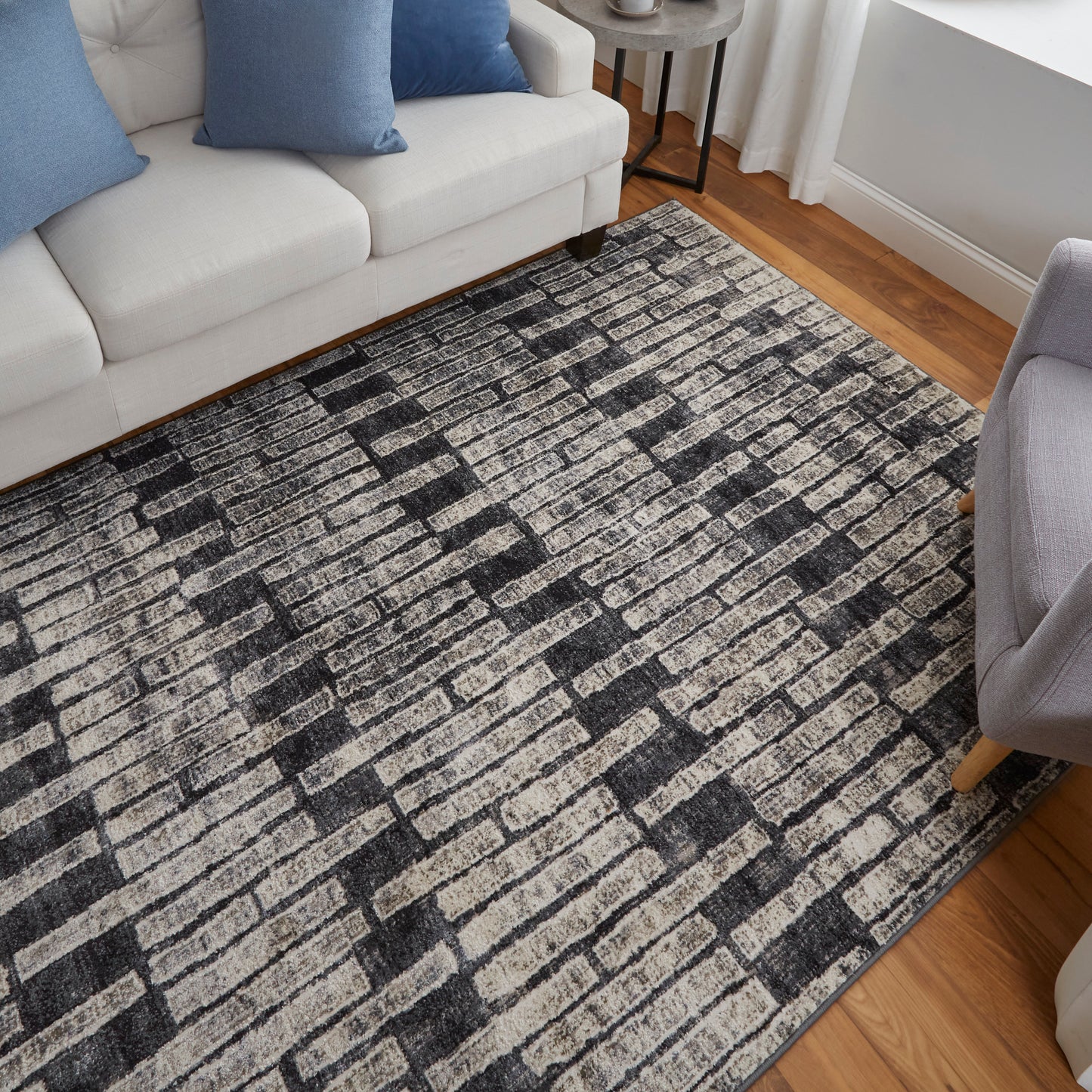 Kano Transitional/Industrial Gray/Black/Ivory Area Rug