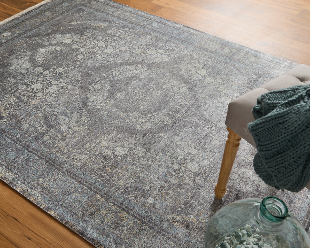 Sarrant Transitional/Bohemian & Eclectic/Casual Medallion/Distressed/Persian Gray/Silver/Ivory 3967 - Feizy Rug