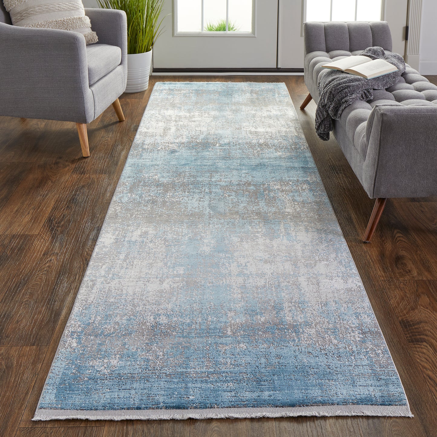 Cadiz Modern/Casual Blue/Gray/Silver Runner  Feizy Rugs Small Parcel,Feizy Rugs,Cadiz,Blue/Gray/Silver,3'1" x 10',Runner,Viscose/Acrylic,Modern/Casual,Turkey
