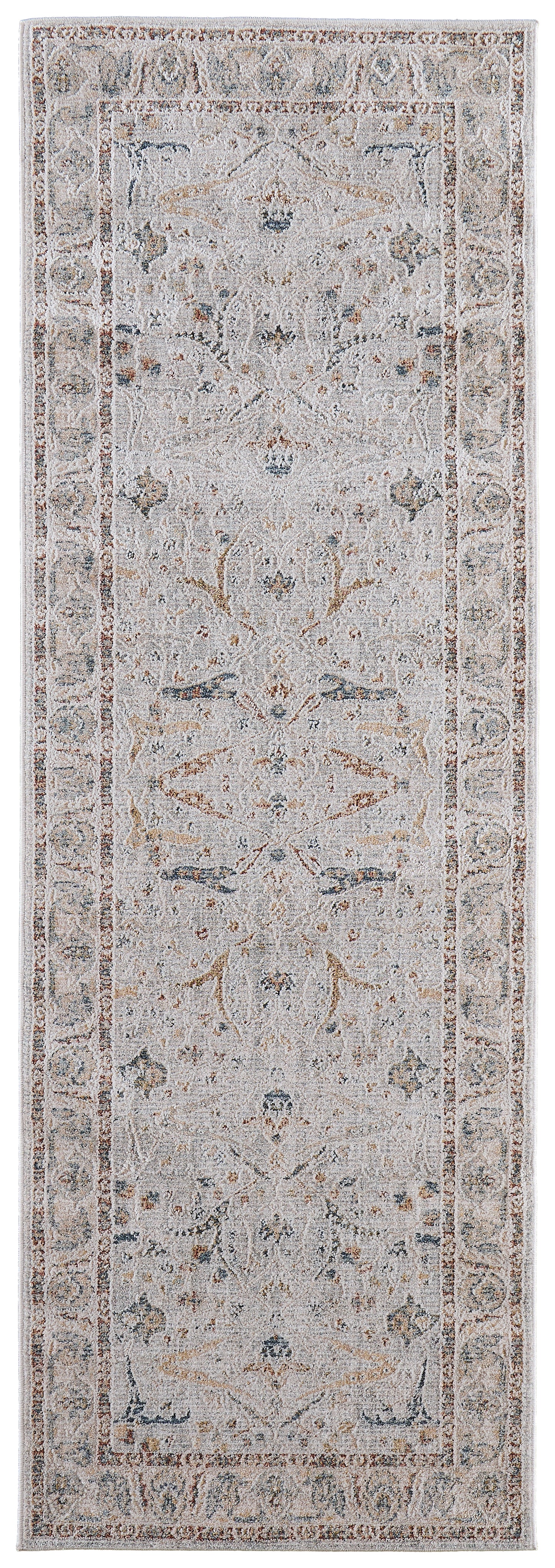 Pasha Transitional/Bohemian & Eclectic/Craftsman Ikat/Distressed/Bordered Ivory/Blue/Taupe - Feizy Rug