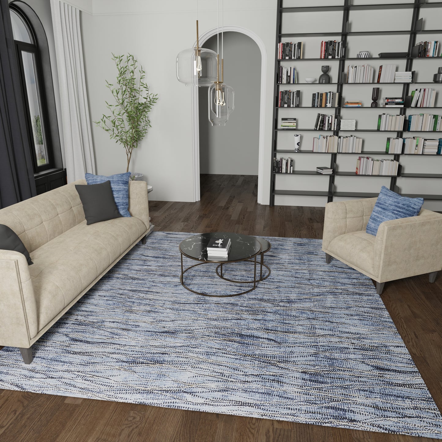 Sonora Modern/Casual/Industrial Blue/Ivory/Tan Area Rug