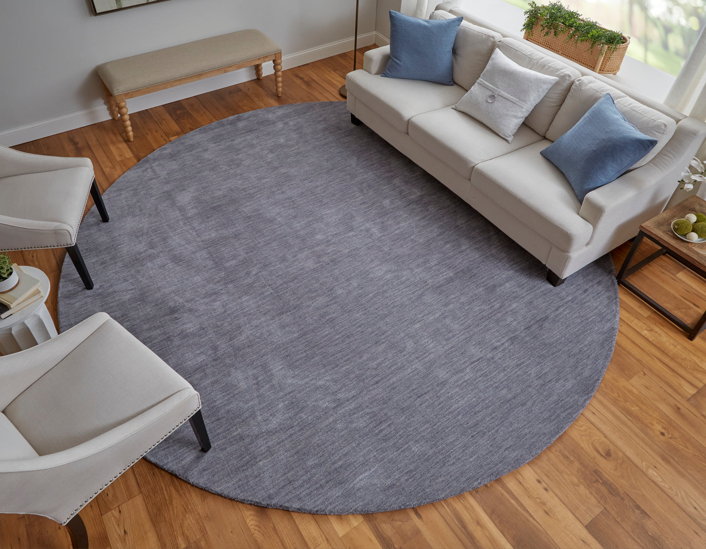 Luna Modern/Casual Gray/Blue Round Rug
