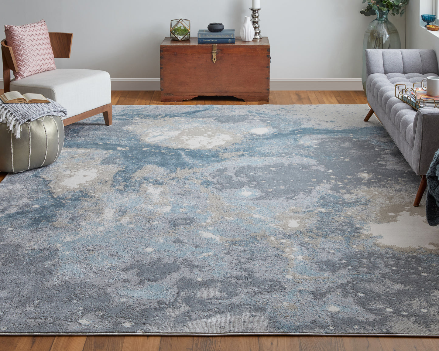 Astra Transitional/Industrial/Casual Abstract/Watercolor Blue/Gray - Feizy Rug