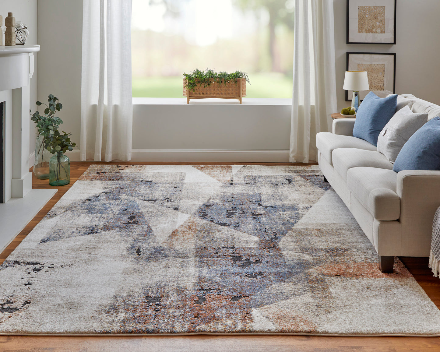 Gilmore Modern/Bohemian & Eclectic/Casual Color Block/Geometric/Abstract Blue/Ivory/Taupe - Feizy Rug