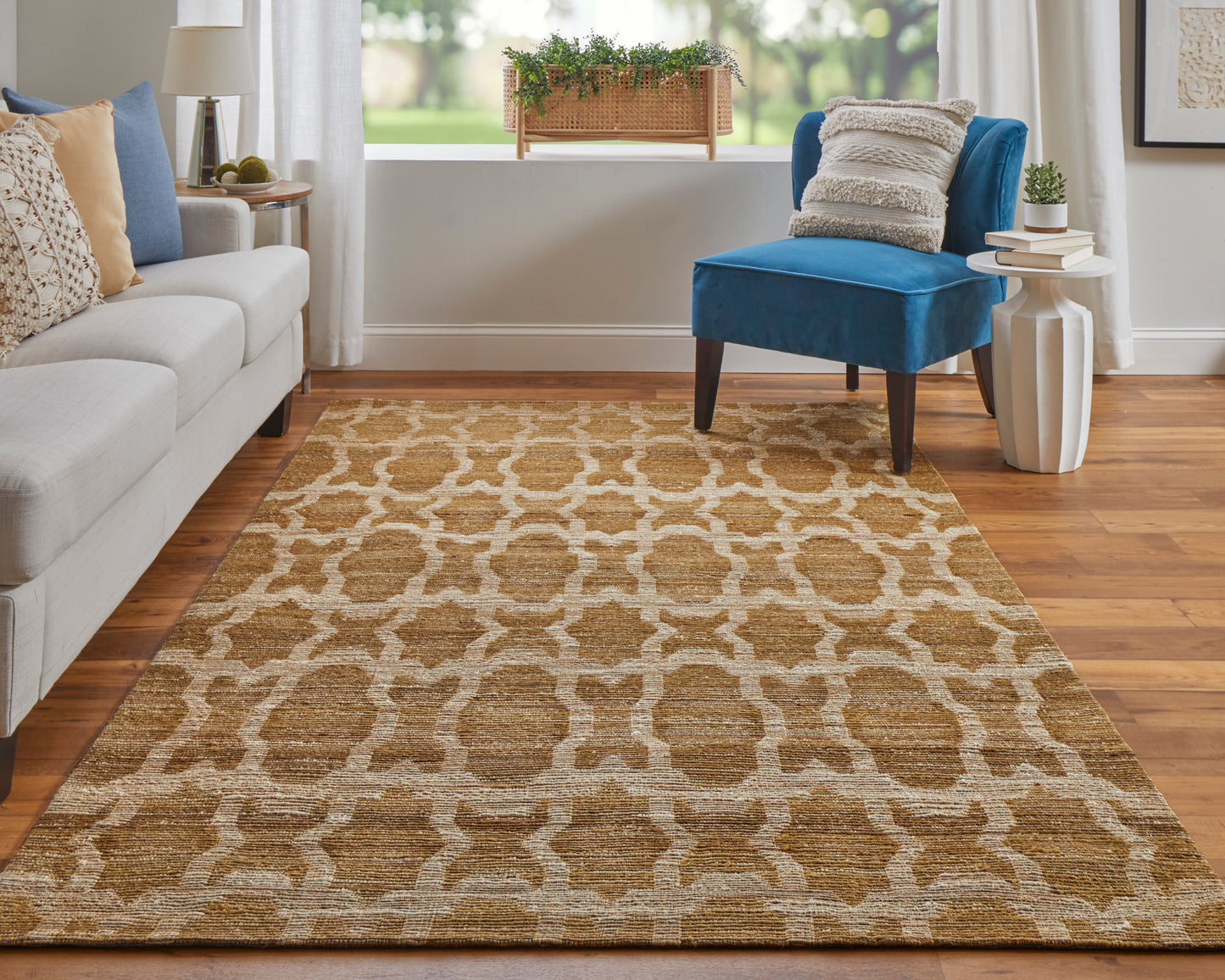 Lilliana Transitional/Bohemian & Eclectic/Casual Geometric/Ikat/Damask Tan/Ivory/Gold - Feizy Rug