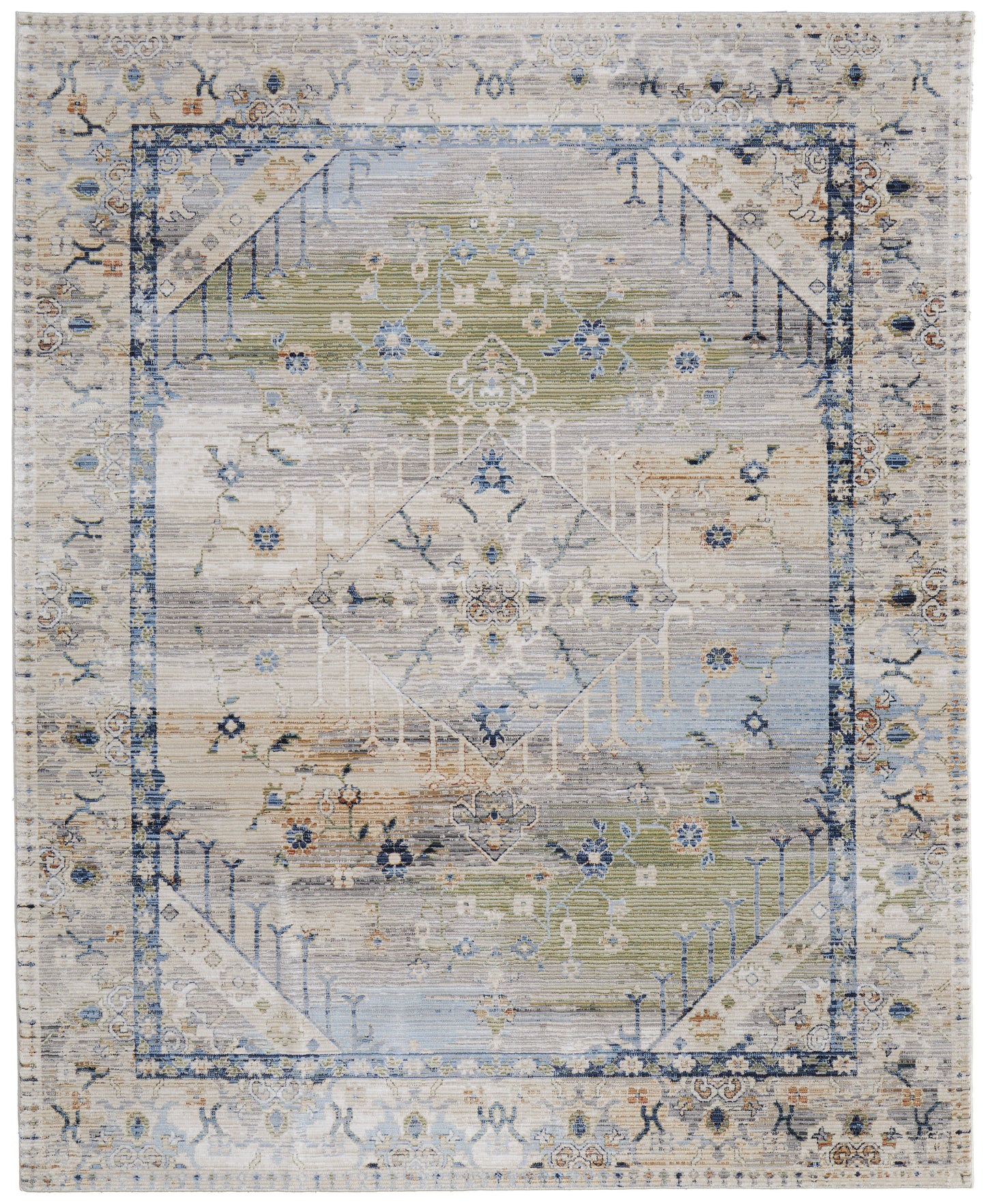 Melrose Transitional/Bohemian & Eclectic/Vintage Distressed/Bordered/Medallion Ivory/Green/Blue - Feizy Rug