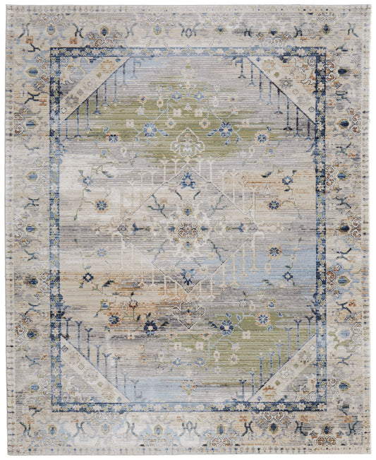 Melrose Transitional/Bohemian & Eclectic/Vintage Ivory/Green/Blue Area Rug