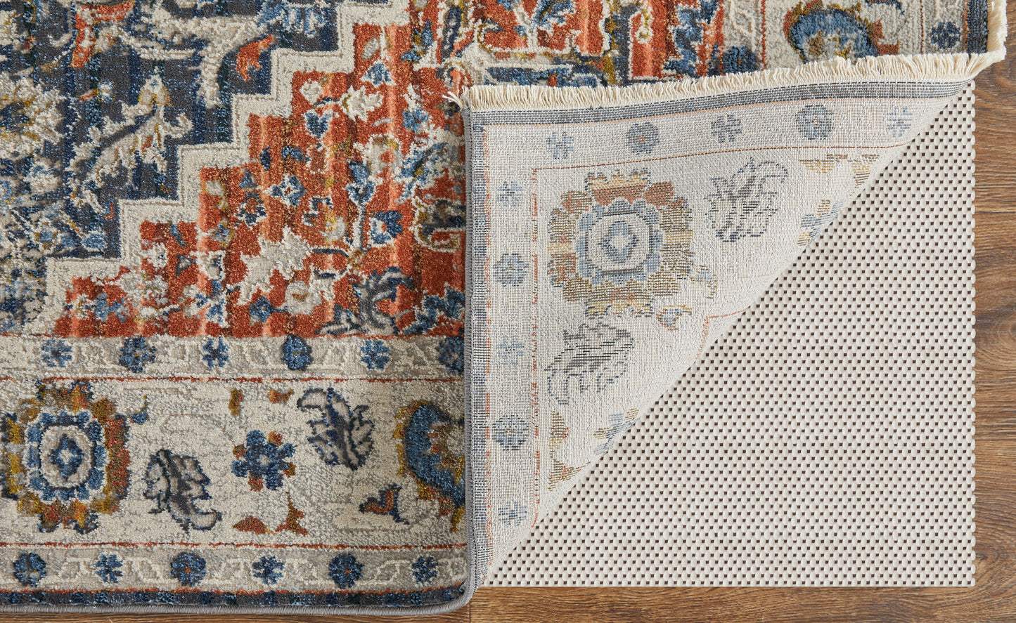 Kaia Transitional/Bohemian & Eclectic/Vintage Medallion/Persian/Bordered Ivory/Blue/Red - Feizy Rug