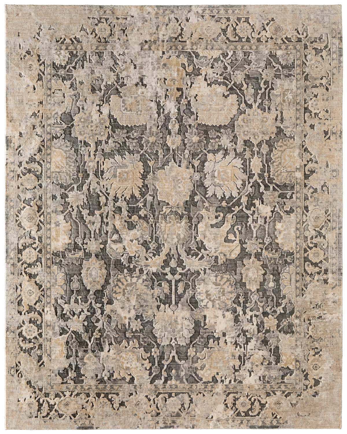Jaxson Traditional/Vintage Floral & Botanical/Bordered/Distressed Gray/Gold/Tan - Feizy Rug