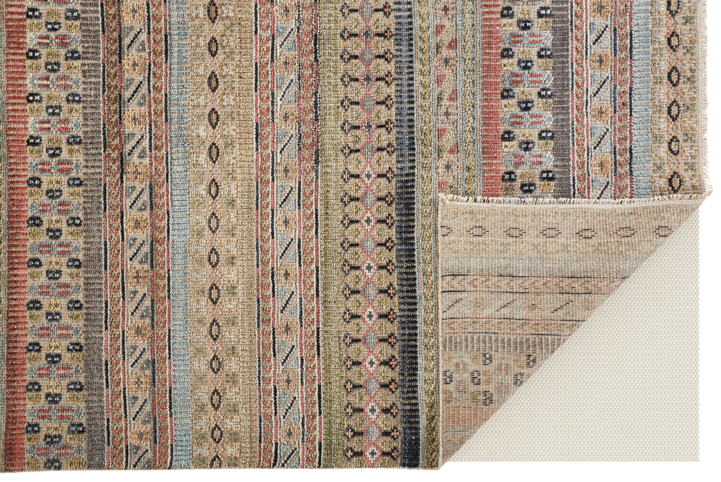 Payton Transitional/Global/Craftsman Stripes/Geometric Tan/Orange/Blue - Feizy Rug